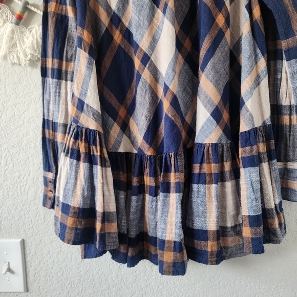 Free People Preppy In Plaid Oversize High Low Flowy Button Down Top Academia XS - Picture 8 of 12
